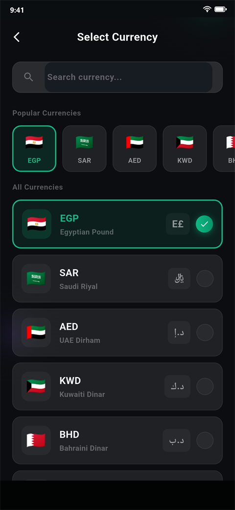 Multi-currency settings